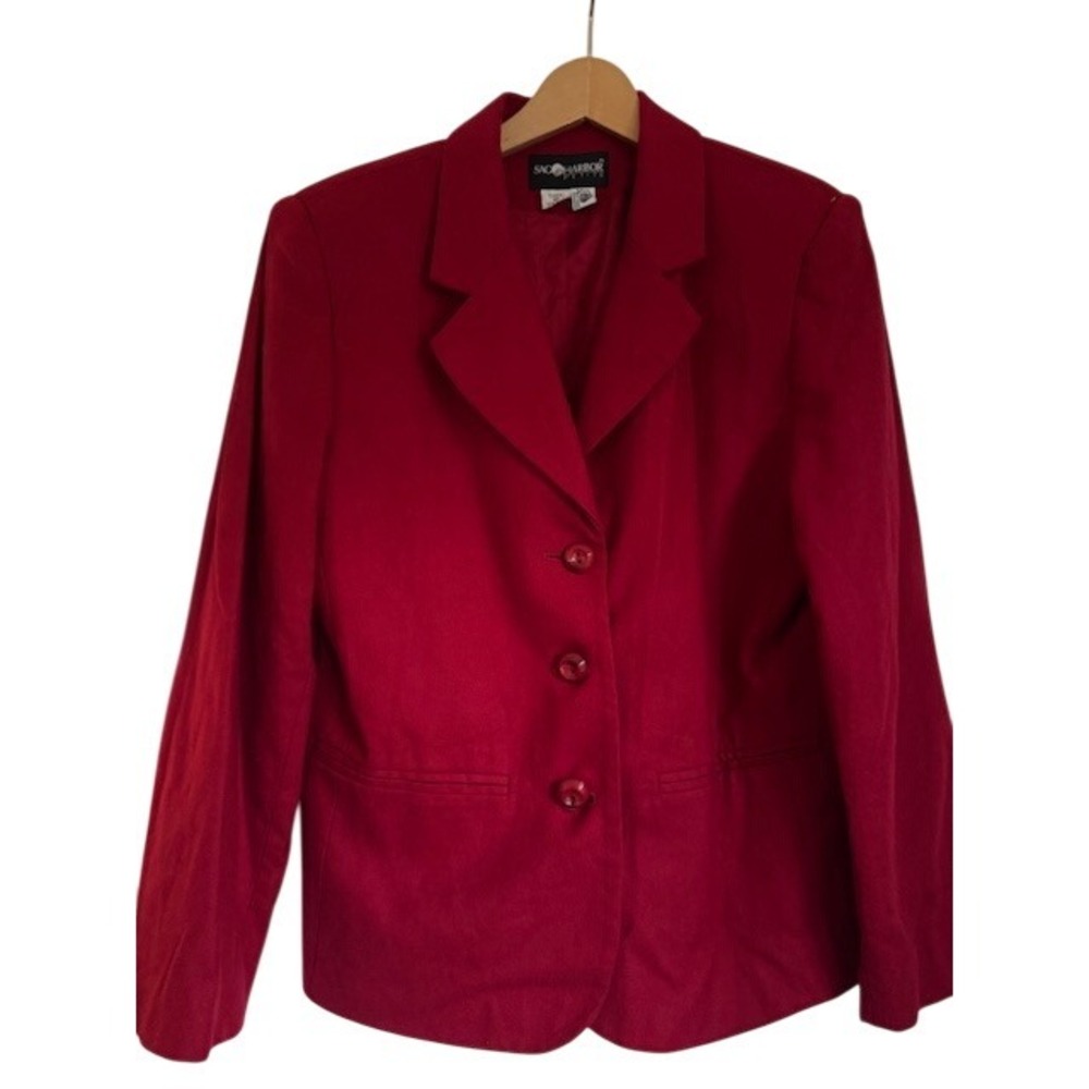 Sag Harbor Petite Red 100% Wool Blazer Jacket‎ Petite Size 12